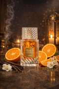 Khamrah by Lattafa unisex fragrance bottle with citrus orange and vanilla notes, warm sweet luxurious scent